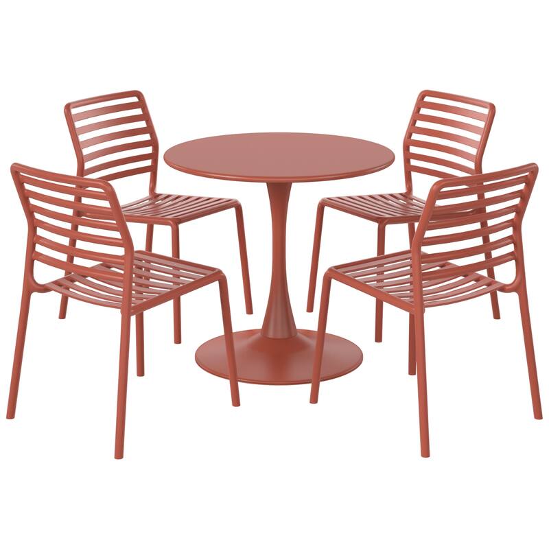 Frond and Form 4-Person Outdoor Round Dining Set - Red