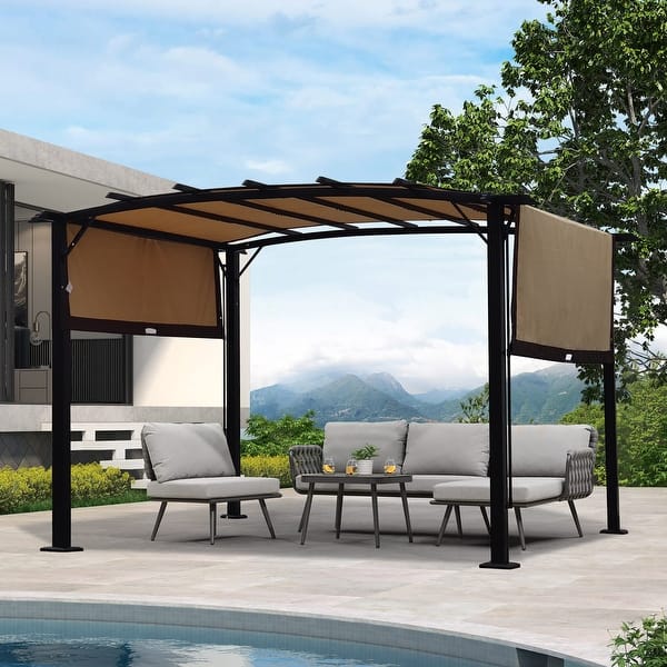 12x9 ft Versatile Steel Frame Pergola Gazebo with Retractable Canopy - Bed Bath & Beyond - 38430512