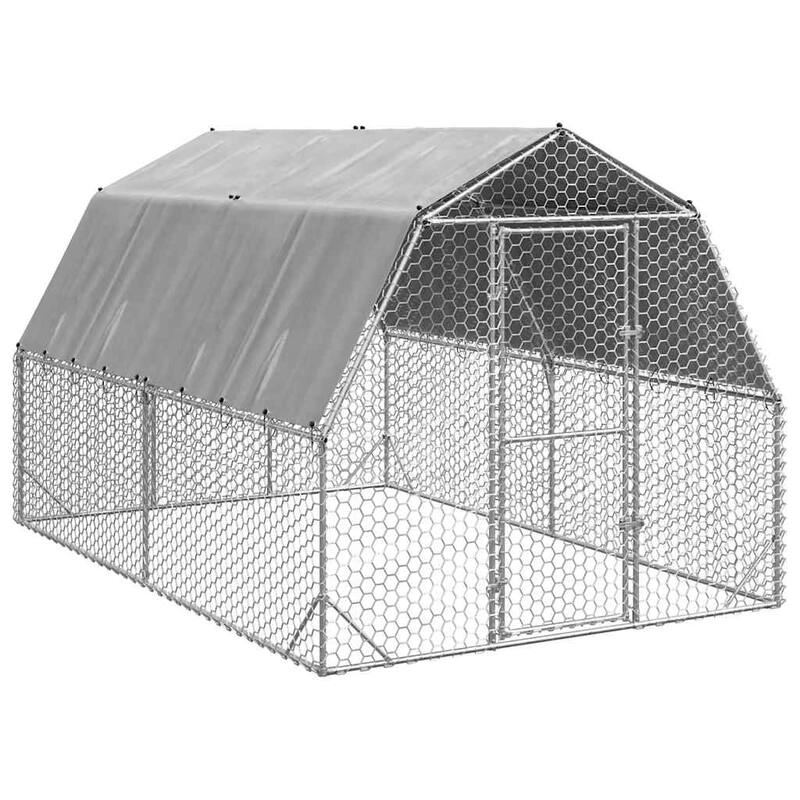 vidaXL Chicken Run Silver, Green Galvanized Steel, PE Large Durable - Silver - 157.5 x 98.4 x 88.6