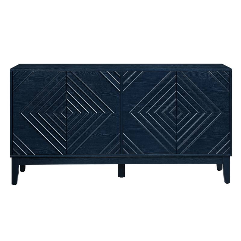 60.5" Buffet Cabinet with Storage, Farmhouse Fluted Sideboard with Geometric Pattern & Adjustable Shelves