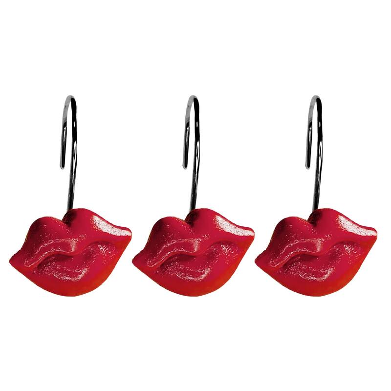 12 Piece Set - 12pcs Red Lips Shower Curtain Hooks Rings Rustproof