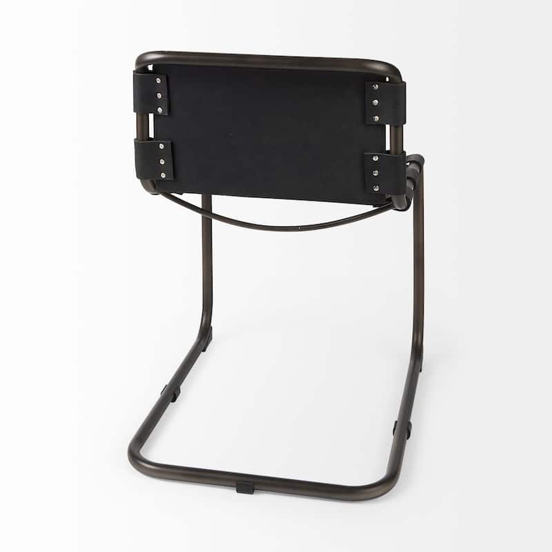 Berbick Black Genuine Leather w/ Gunmetal Iron Frame Dining Chair - 20.5"W x 24"D x 33"H