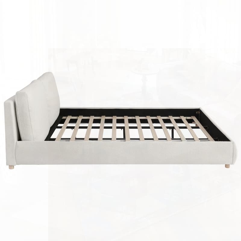 Upholstered Platform Bed with Curve-Shaped Design Headboard
