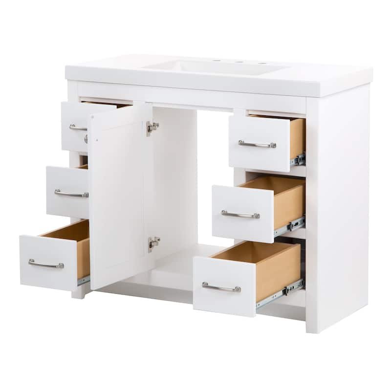 Chamiree 42.5" Bathroom Vanity With Cabinet, 6 Drawers, and White Sink Top