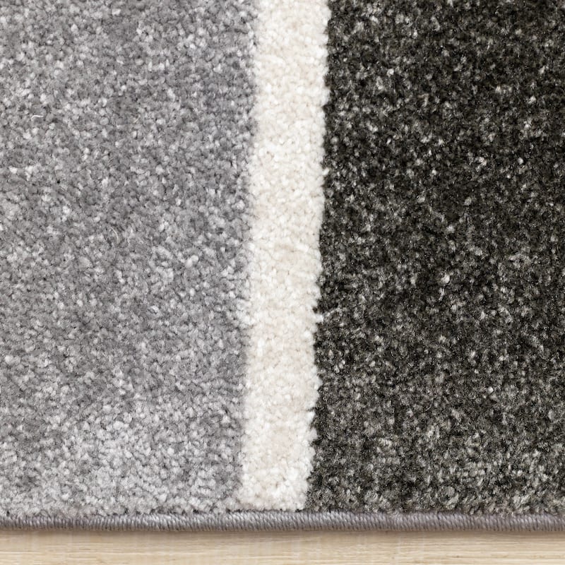 Grey Black White Mid Century Geometric High-Traffic Rug