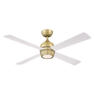 Fanimation Kwad 52 inch Indoor Ceiling Fan with LED Light Kit and Remote - Brushed Satin Brass with Matte White Blades