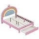 preview thumbnail 8 of 23, Full Size Velvet Platform Bed with Colorful Rainbow Headboard and 2 Storage Drawers, Upholstered Princess-Style Frame