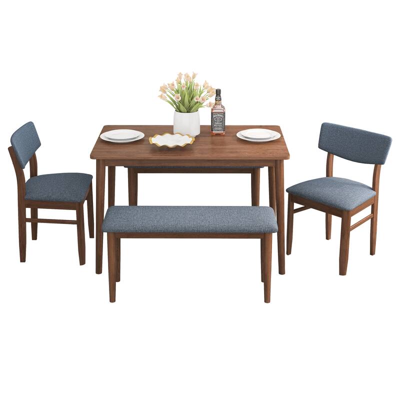 Modern Rubber Wood 5Piece Dining Set with 2 Benches and Cushion Dining