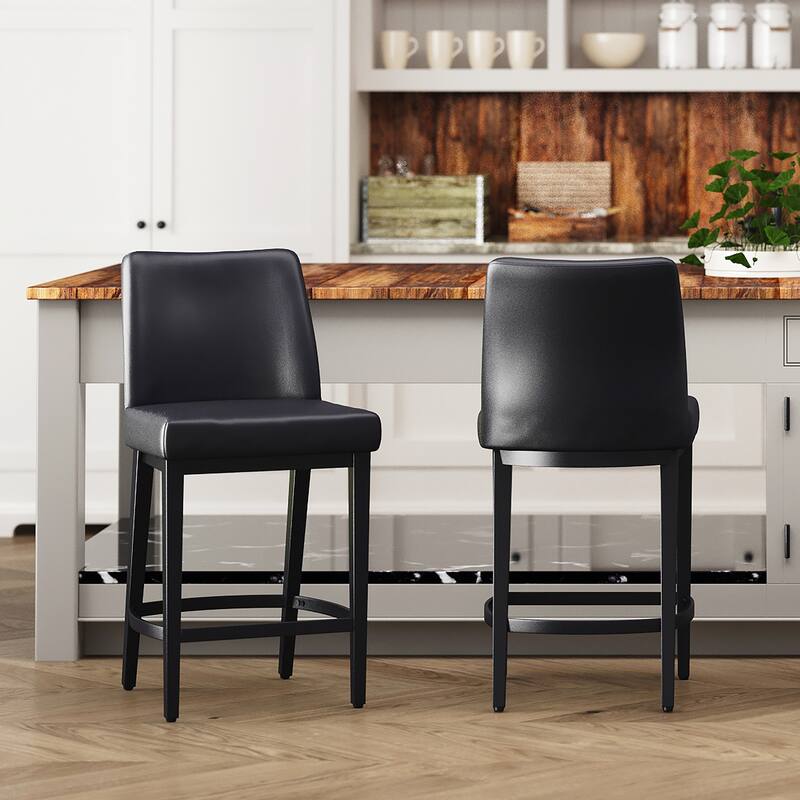 Modern Faux Leather and Metal 26" Counter Stool, Set of 4