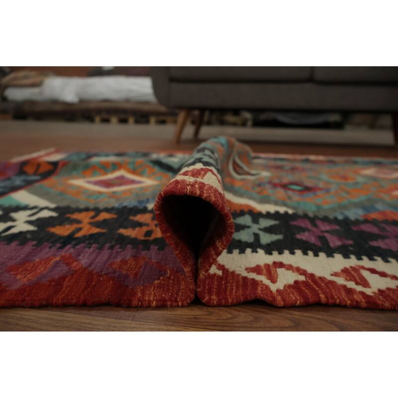 Hand Woven Oriental 100% Wool Carpet Southwestern Geometric Greys & Charcoal Kilim Area Rug - 4' 11'' X 3' 9''