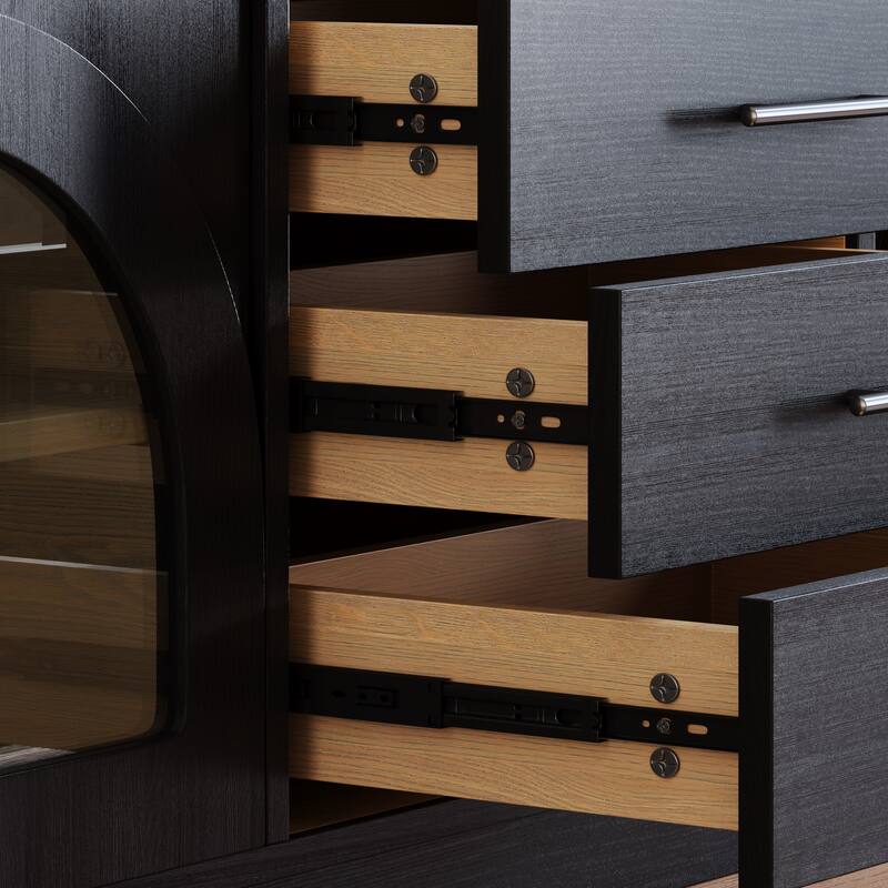 JASIWAY Black Wood TV Stand Fits TV up to 85 in.