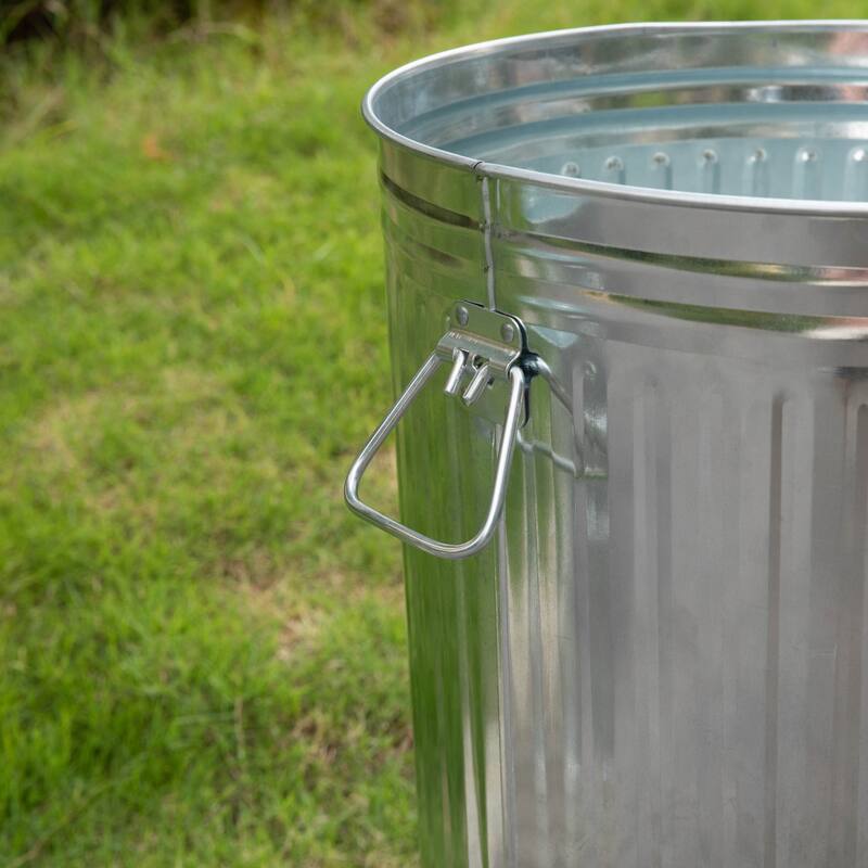 Round Galvanized Steel, Trash Can with Lid - Durable Metal Bucket for Backyard, Lawn, Garden and Yard Use