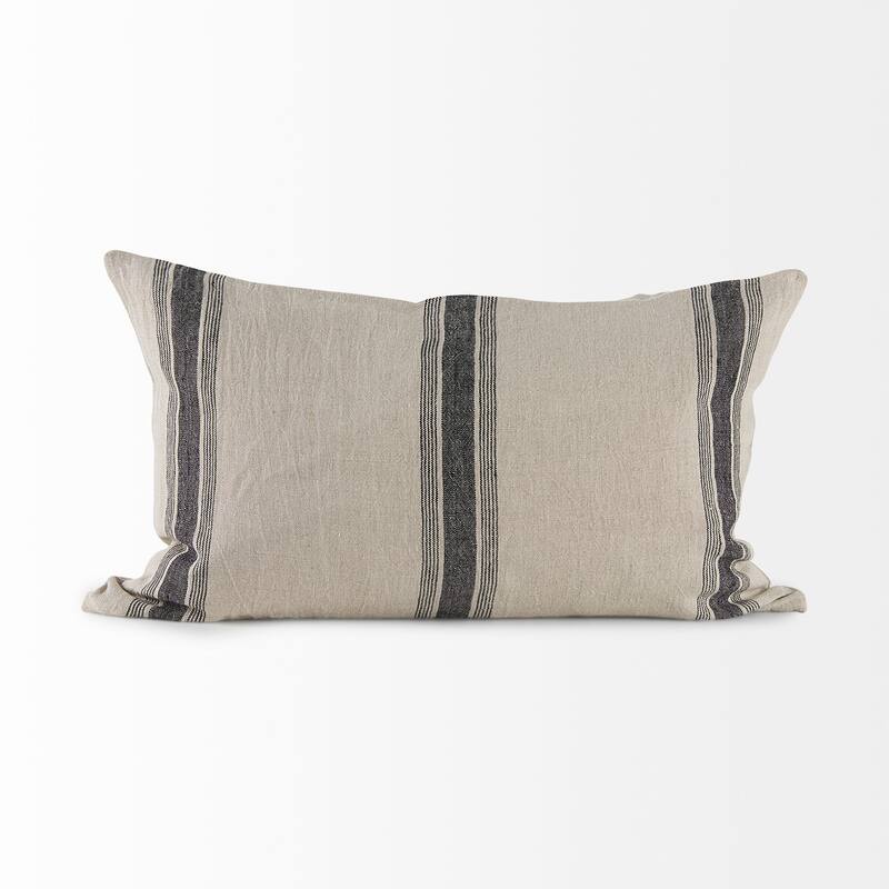 Hattie 13L x 21W Beige and Black Fabric Striped Decorative Pillow Cover