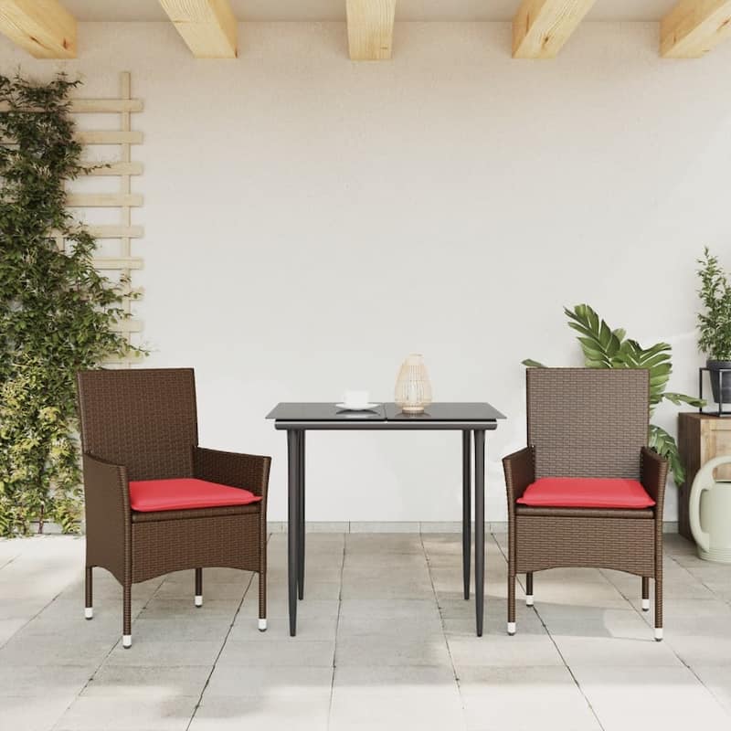 vidaXL Patio Chairs with Cushions 2 pcs Poly Rattan