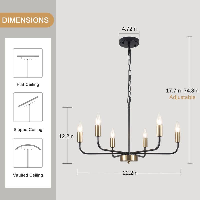6-Light Rustic Modern Candlestick Hanging Linear Chandelier Lighting for Dining Room Kitchen Island