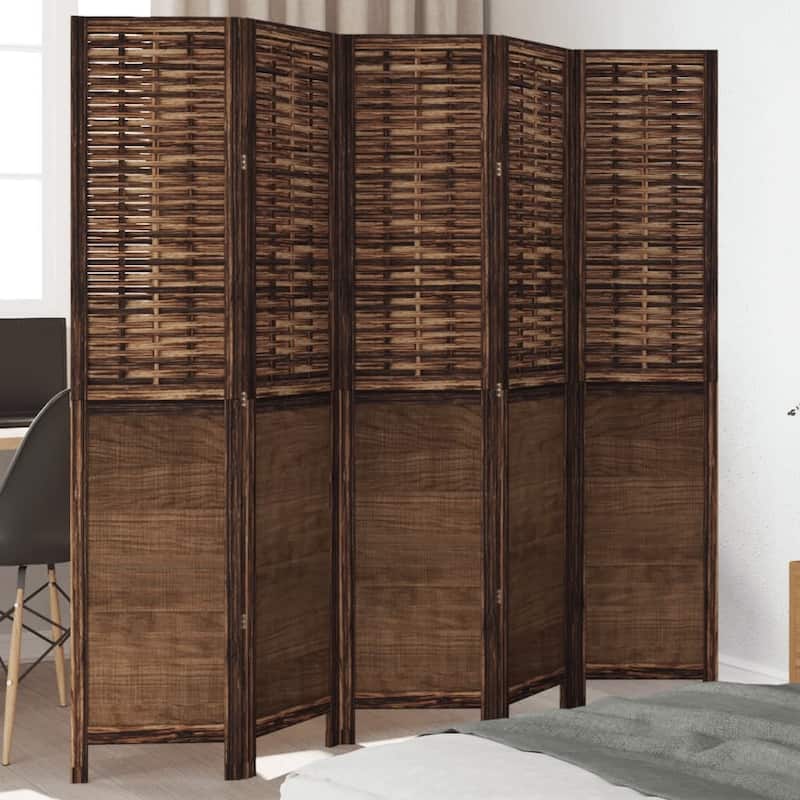 vidaXL Room Divider Privacy Screen Living Room Dark Brown Solid Wood Paulownia - 15.7" x 70.9" - Dark brown 5 panels