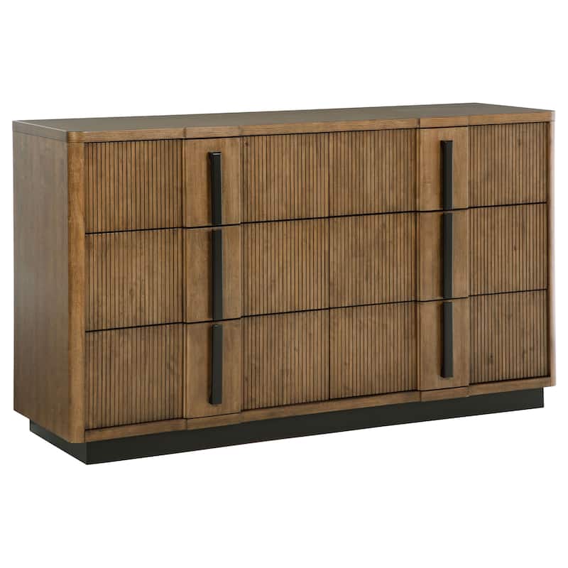 Reon 5pc Queen Bedroom Set with Storage, Ash Brown Fluted Panel