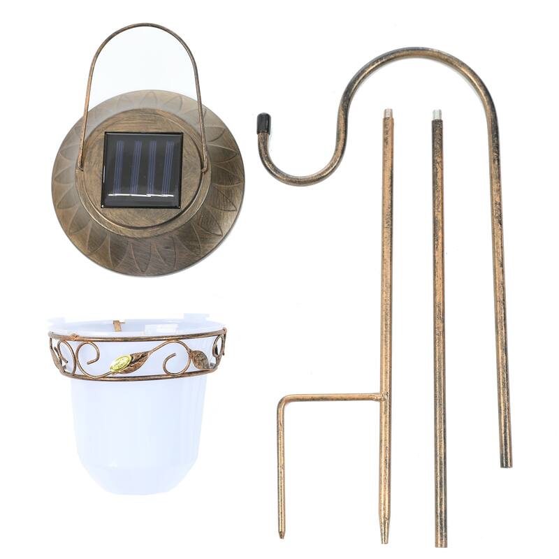 Leaf Solar Plastic Lanterns with Metal Shepherd Hooks (Set of 2)