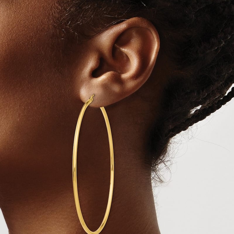 Curata 14k Yellow Gold Light Weight 2x70mm Extra Large Hoop Earrings
