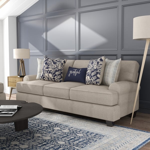 slide 2 of 3, Furniture of America Chestnut Farmhouse Ivory Chenille Cushioned Sofa