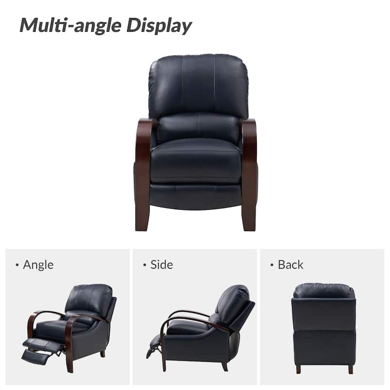 Alex Mid-century Modern Cigar Genuine Leather Manual Recliner with Wooden Curved Arms, Set of 2