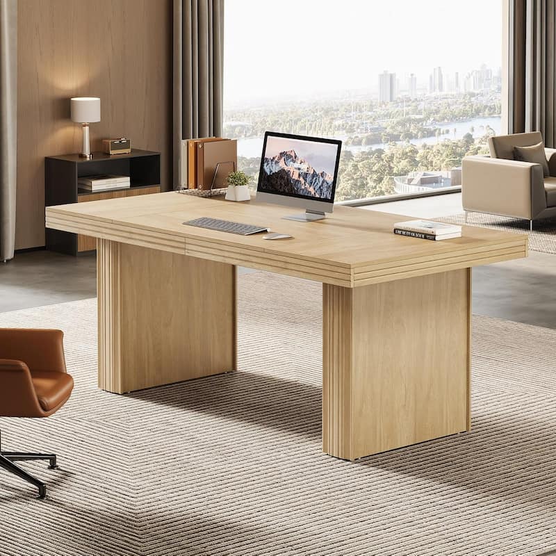 63 Inches Executive Desk, Large Office Study Table Conference Table - Natural