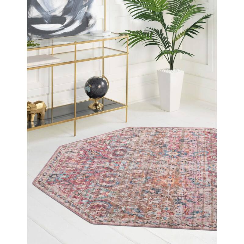 Country & Floral Pria Collection Area Rug - 7'10"x7'10" Octagon - Ivory-Pink