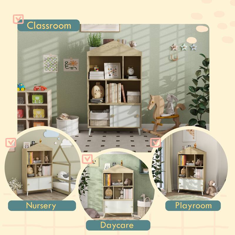Children's MDF and Pine Wood Bookshelf with Anti-Tip Design Ideal for Playroom or Bedroom - 31.5" L x 11.8" W x 55.3" H