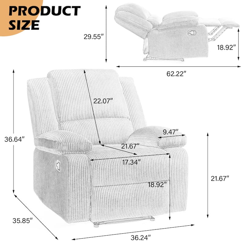 Corduroy Manual Recliner Glider Club Chair with Footrest