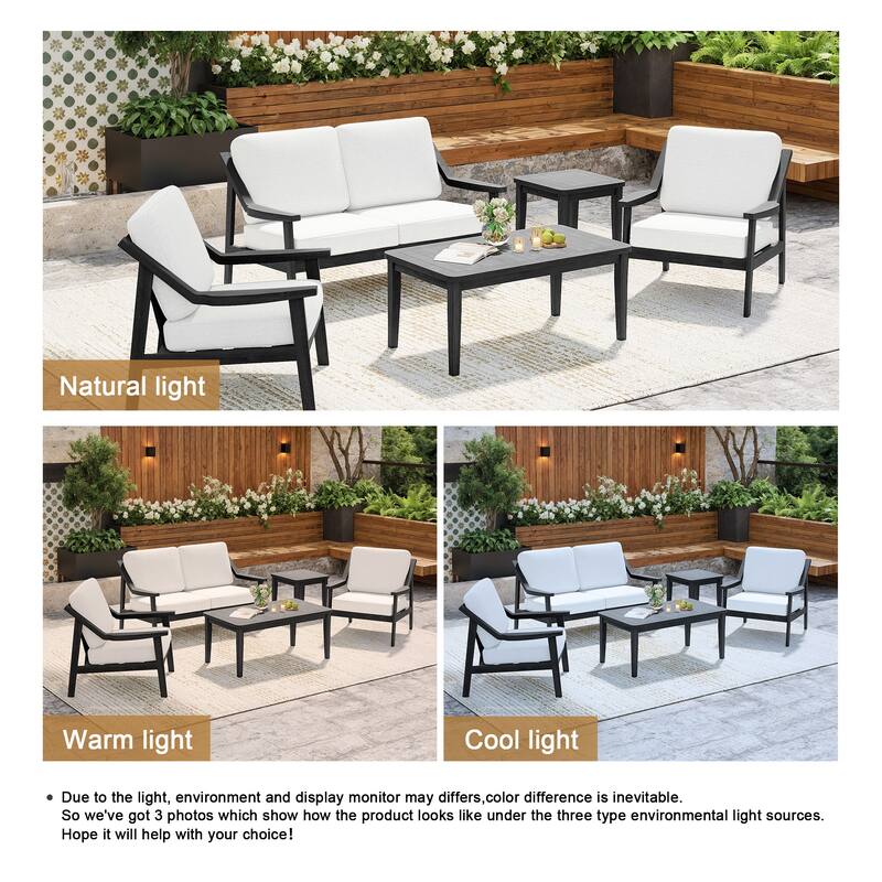 5-Piece Outdoor Sectional Wood Conversation Set with Table