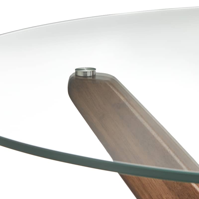 Lifestorey Trita Round Glass and Solid Wood Table