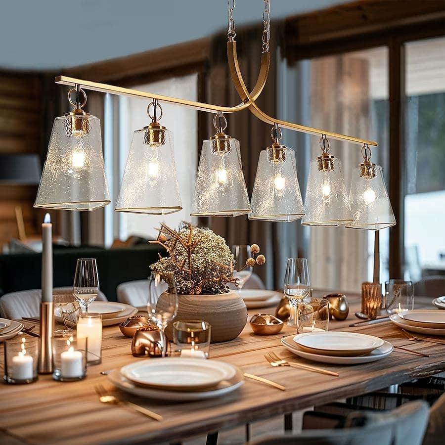 Modern Glam 6-Light Gold Chandeliers Large Linear Island Lights for Dining Room - W 55.1" * H 21.1"