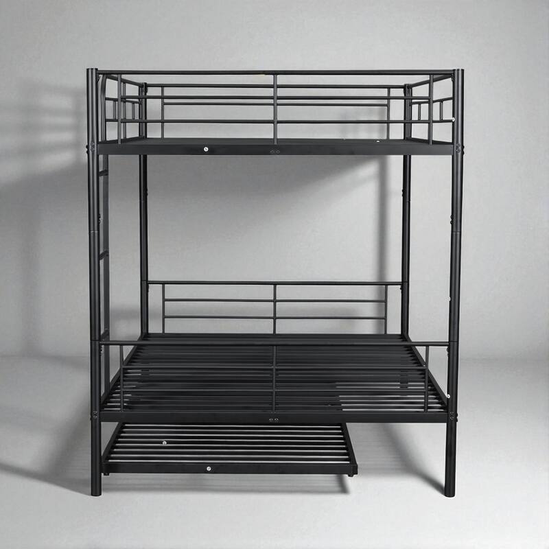 Full Over Full / Full XL Over Queen Metal Bunk Bed with Trundle, Convertible Design and Guardrails
