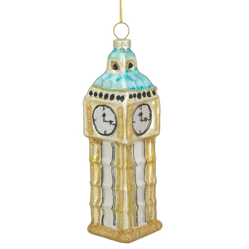 4.75" Black and Gold Glass Big Ben Christmas Ornament
