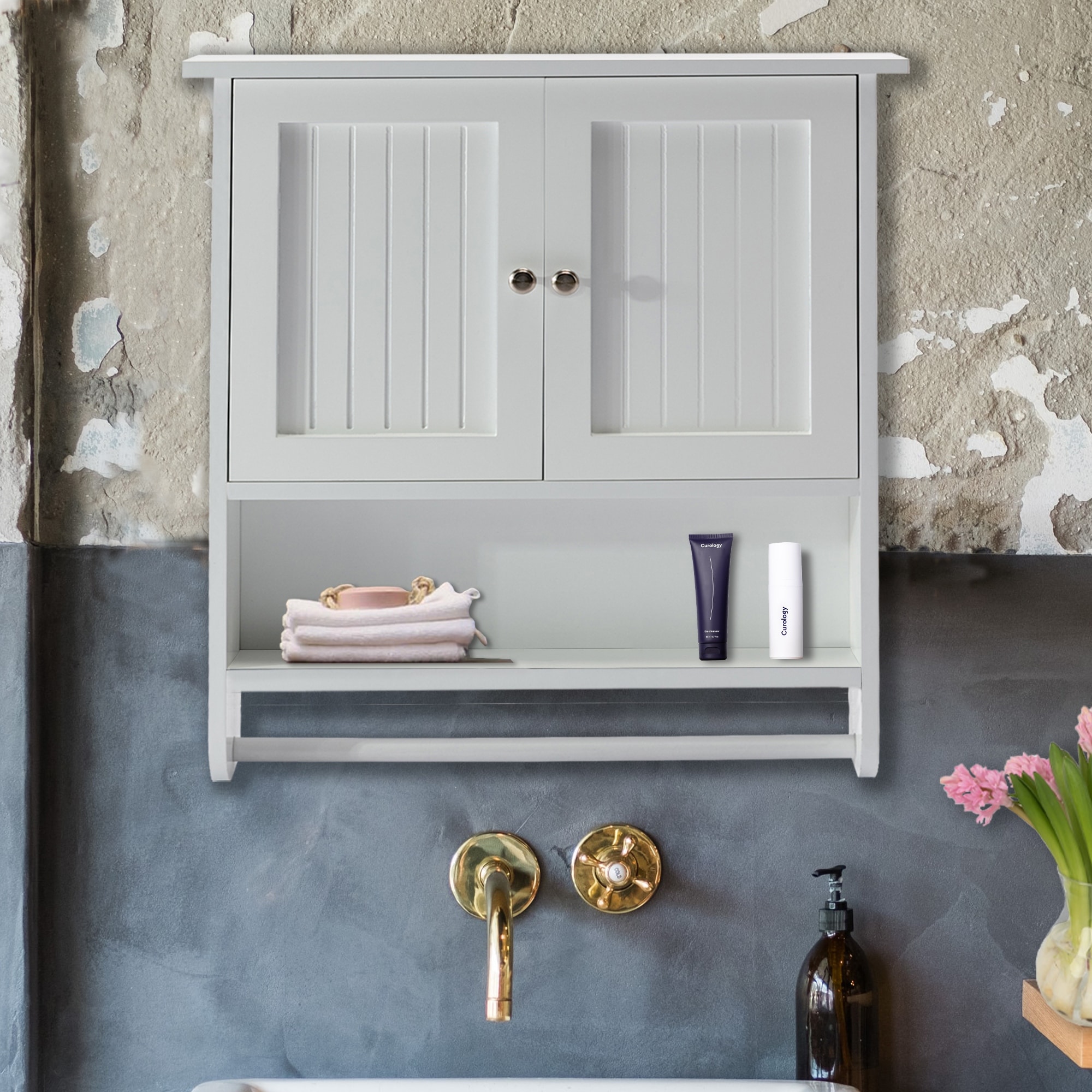 25.6in. H x 5.1 in. W x 24 in. L Wall Mount Bathroom Wall Cabinet Storage  with Double Doors in White - Bed Bath & Beyond - 35642865