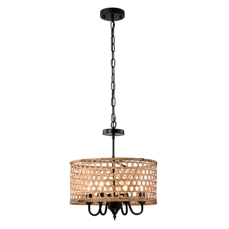 Dora 16 Inch Natural Rattan Pendant 4-Light