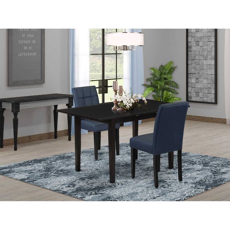 3-Piece Black Finish Rectangular Solid Wood Top Dining Table Set