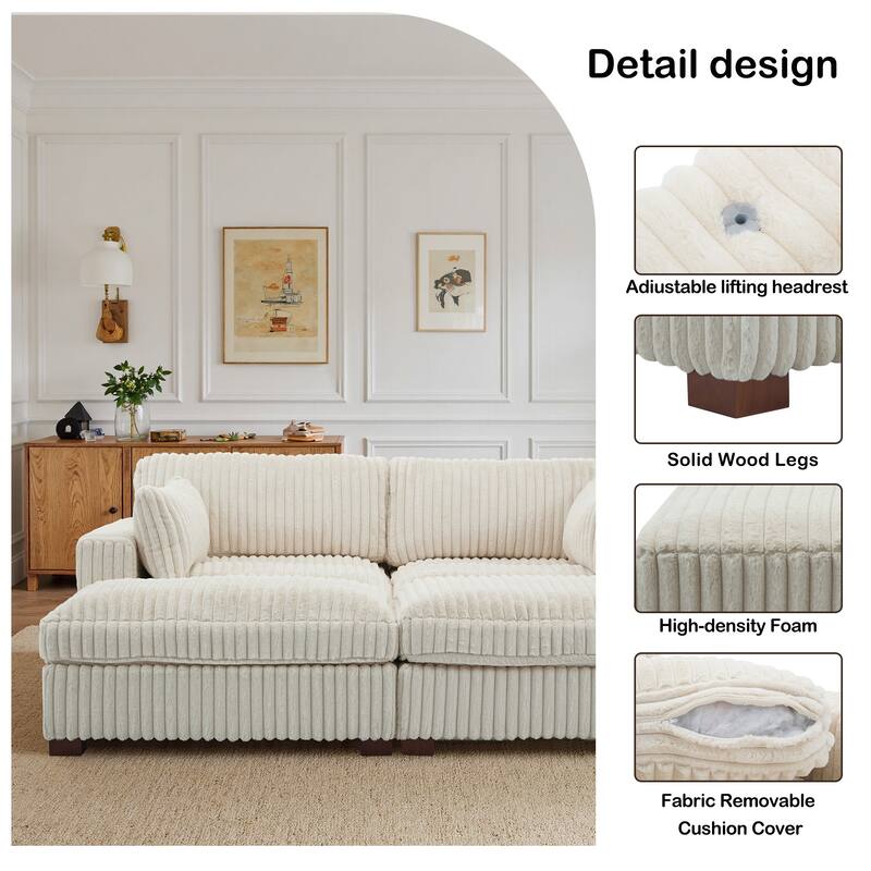82" W Plush Corduroy Modular Sectional Sofa Chaise Lounge