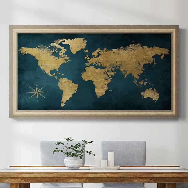 Navy Gold Map Premium Framed Canvas- Ready to Hang