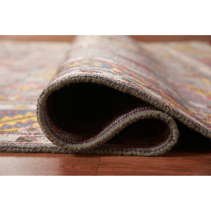 Hand Knotted Oriental 100% Wool Carpet Traditional Geometric Greys & Charcoal Heriz (serapi) Area Rug - 9' 10'' X 7' 11''