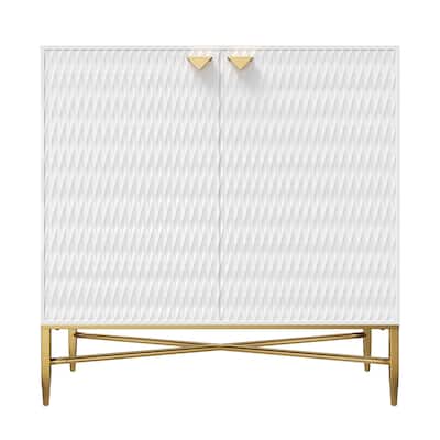 White Modern 2-Door Locker Accent Cabinet with Tapered Metal Feet