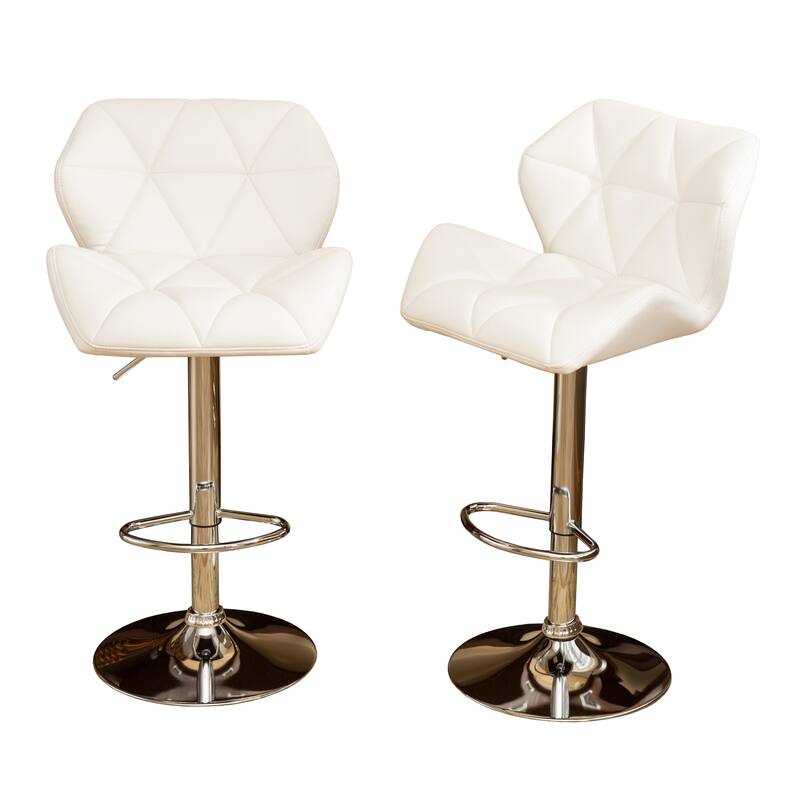 2-Piece Swivel Diamond-Tufted Leather Counter Stools Bar Stools with Adjustable Height & Footrest Dining Stools