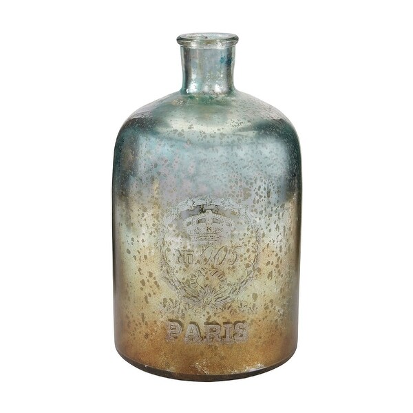 12" Silver and Gold Antique Aqua Glass Mercury Bottle - N/A