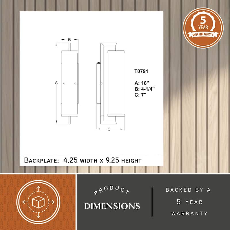 Morgan Park 1-Light Dusk to Dawn Modern Outdoor Wall Sconce with Clear Seeded Cylinder Glass Shade, Exterior Lantern
