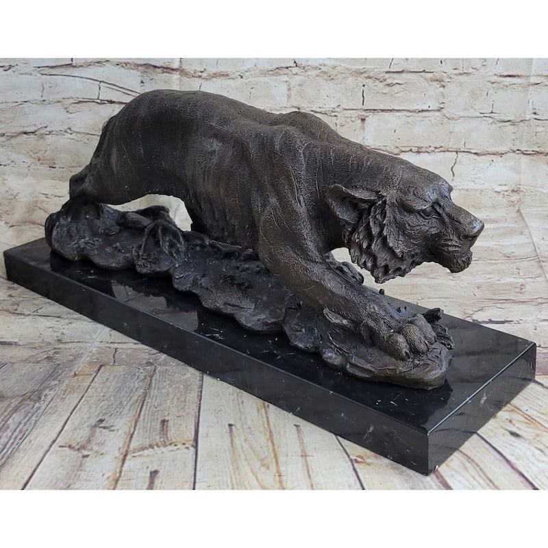 Signed Vienna Bronze Marble Imitative Leopard Panther Imitative Cat Statue Sculpture Figurine