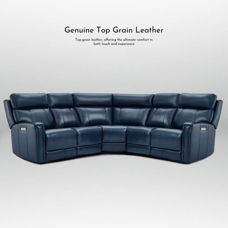 Genuine Leather Power Recliner Sectional Sofa with Ajustable Headrest, Dual Power, USB&USB-C Port
