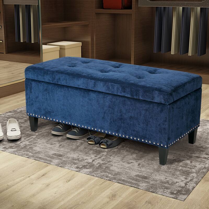 Adeco Storage Ottoman Bench 41" Tufted Fabric Footrest