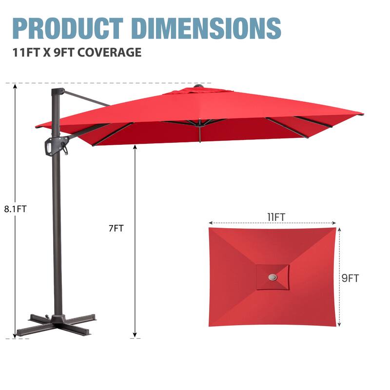 VredHom Patio Outdoor 9 FT x 11 FT Cantilever-Offset Umbrella with No Base