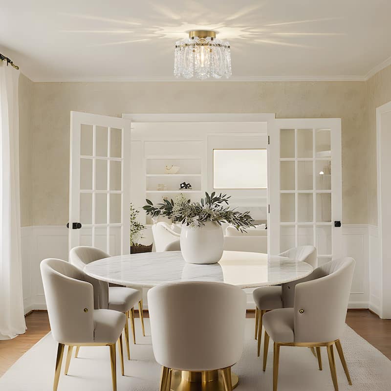 Starsky 1-Light Glass Drum Flush Mount with Textured Glass - Gold