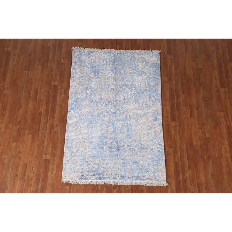 All-Over Striped Abstract Accent Rug Handmade Wool Carpet - 3'11"x 5'11"